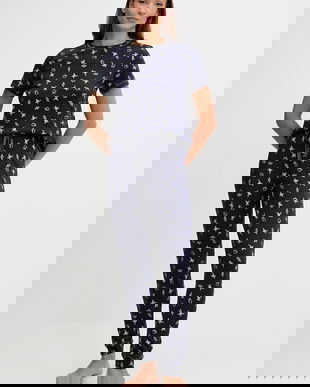 women'secret pijamale de bumbac culoarea albastru marin, bumbac, 3132233