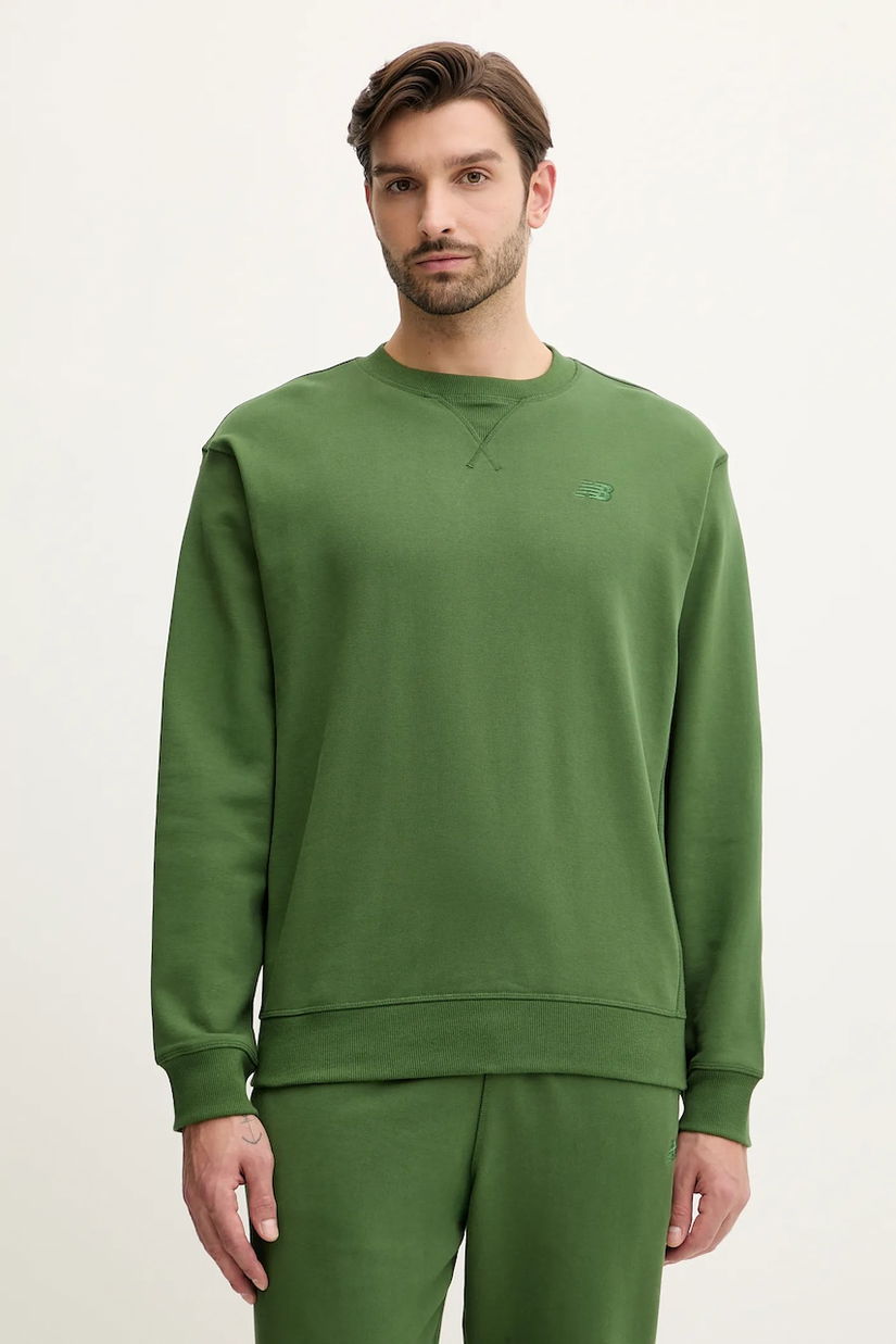 New Balance hanorac de bumbac culoarea verde, MT41506DAE