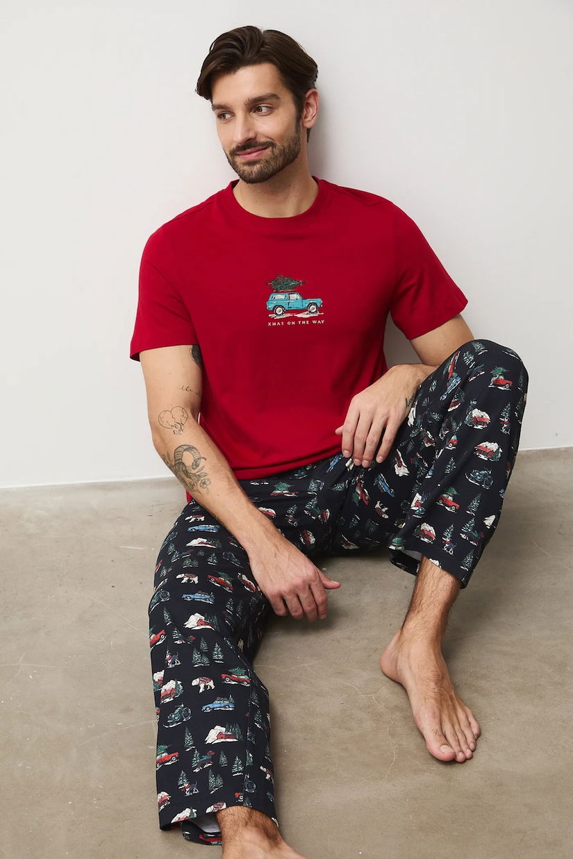 Medicine pijamale de bumbac culoarea rosu, modelator