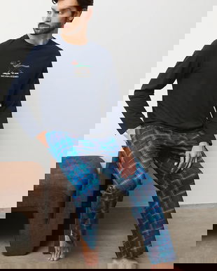 Medicine pijamale de bumbac culoarea albastru marin, modelator