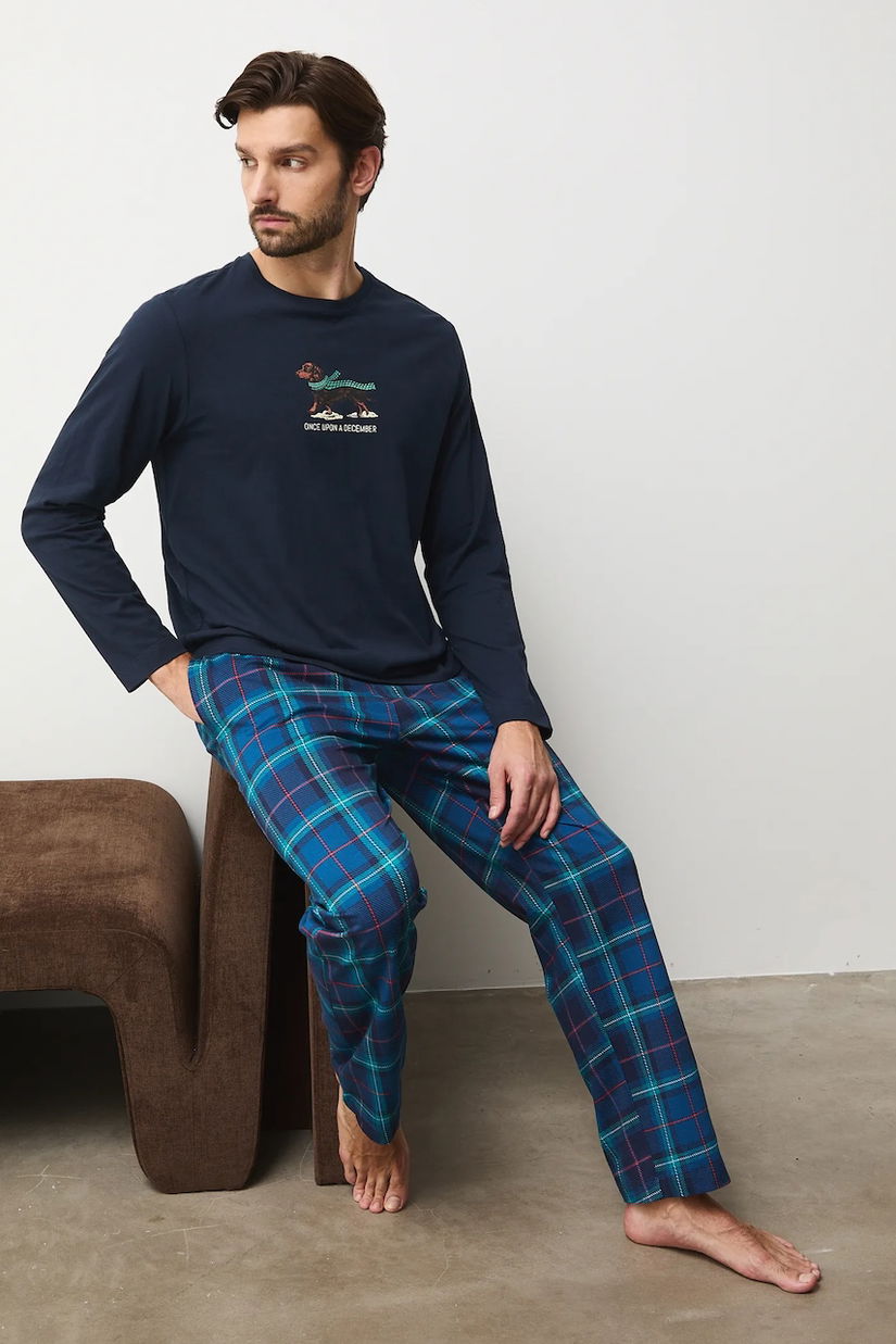 Medicine pijamale de bumbac culoarea albastru marin, modelator