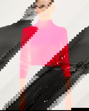 Morgan pulover culoarea roșu, light, cu guler, MFLORIA