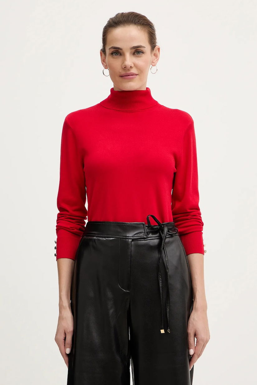 Morgan pulover culoarea roșu, light, cu guler, MFLORIA