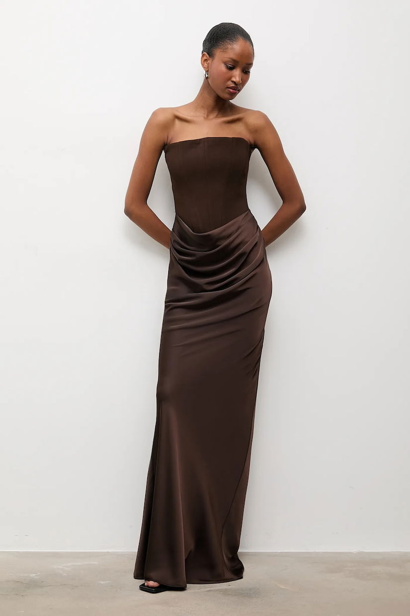 Answear.LAB rochie culoarea maro, maxi, mulata