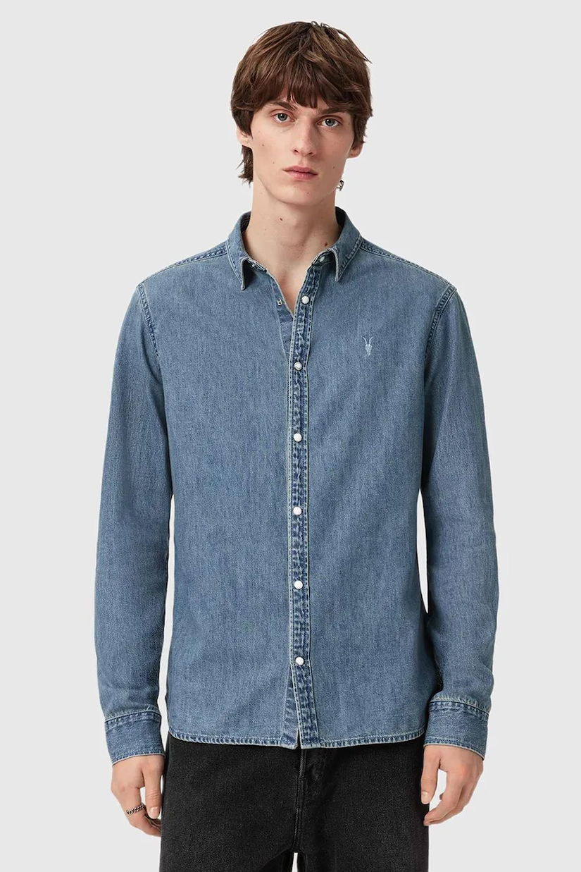 AllSaints cămașă jeans GLEASON LS SHIRT culoarea gri, cu guler clasic, regular, M165SB