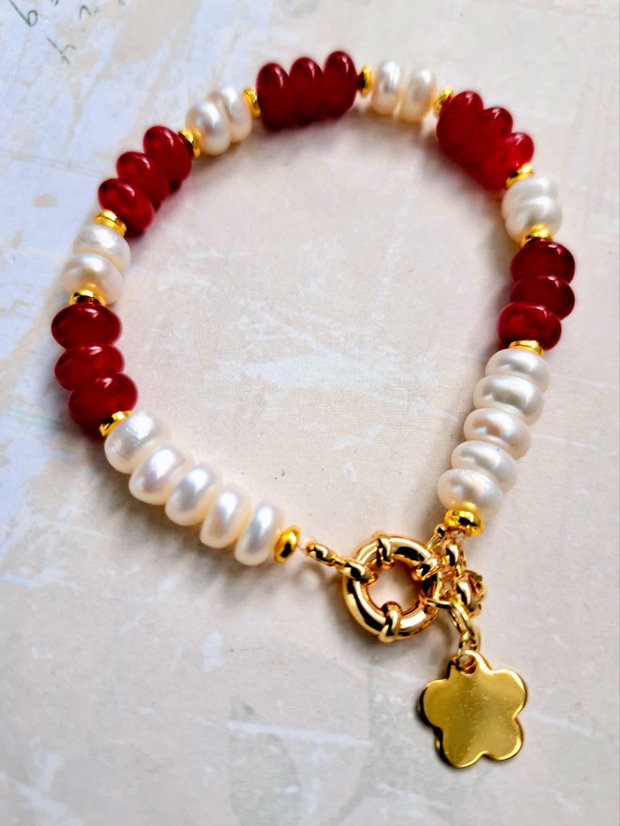 Bratara perle de cultura albe & rubin