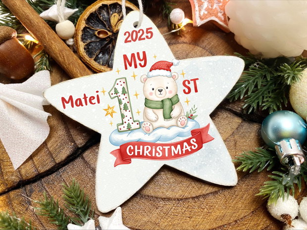 Glob Craciun Personalizat din Lemn - My first Christmas