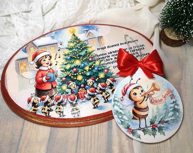 Set cadou Craciun personalizat pentru invatatoare/ educatoare - tema albinute