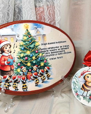 Set cadou Craciun personalizat pentru invatatoare/ educatoare - tema albinute