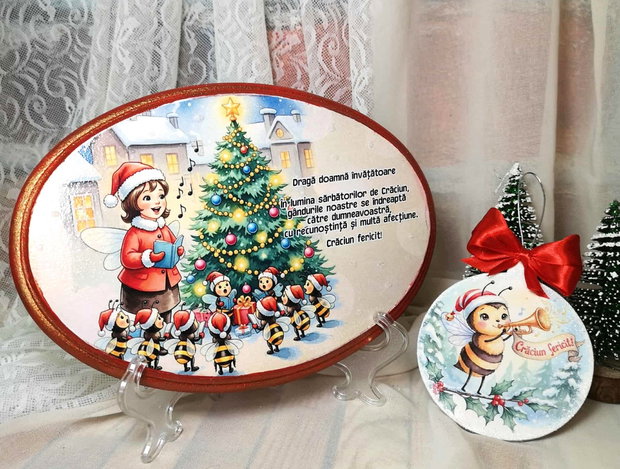 Set cadou Craciun personalizat pentru invatatoare/ educatoare - tema albinute