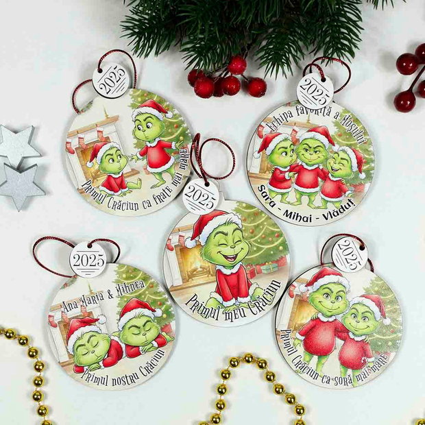 Glob lemn personalizat Primul meu Crăciun - Grinch