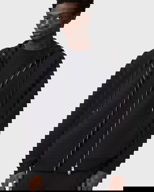 AllSaints bluză culoarea negru, cu glugă, uni, M014ND