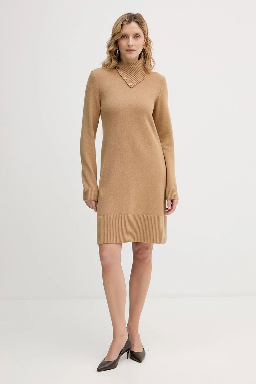 United Colors of Benetton rochie cu lână culoarea maro, midi, mulată, 1444DV02F