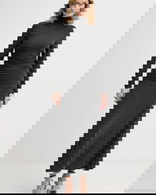 Sisley rochie din amestec de mătase culoarea gri, maxi, drept, 4K3ZLV07R