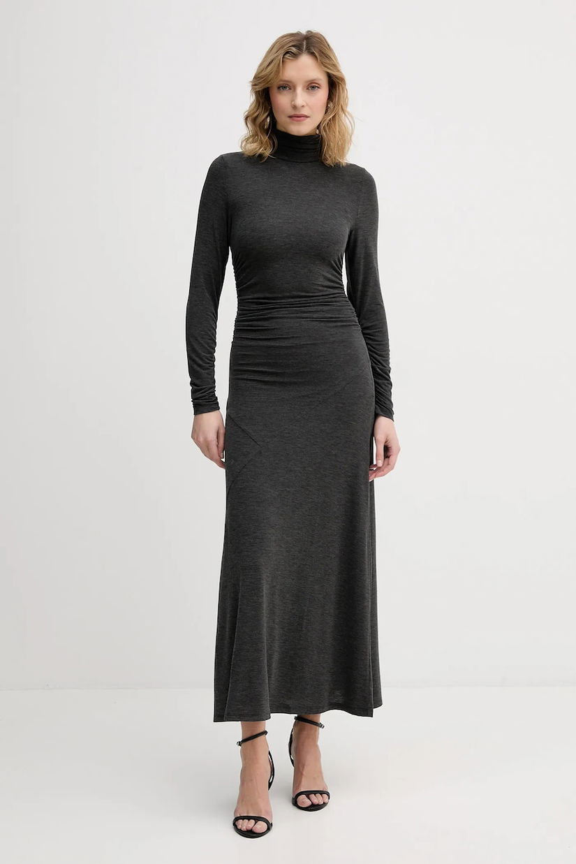Sisley rochie din amestec de mătase culoarea gri, maxi, drept, 4K3ZLV07R