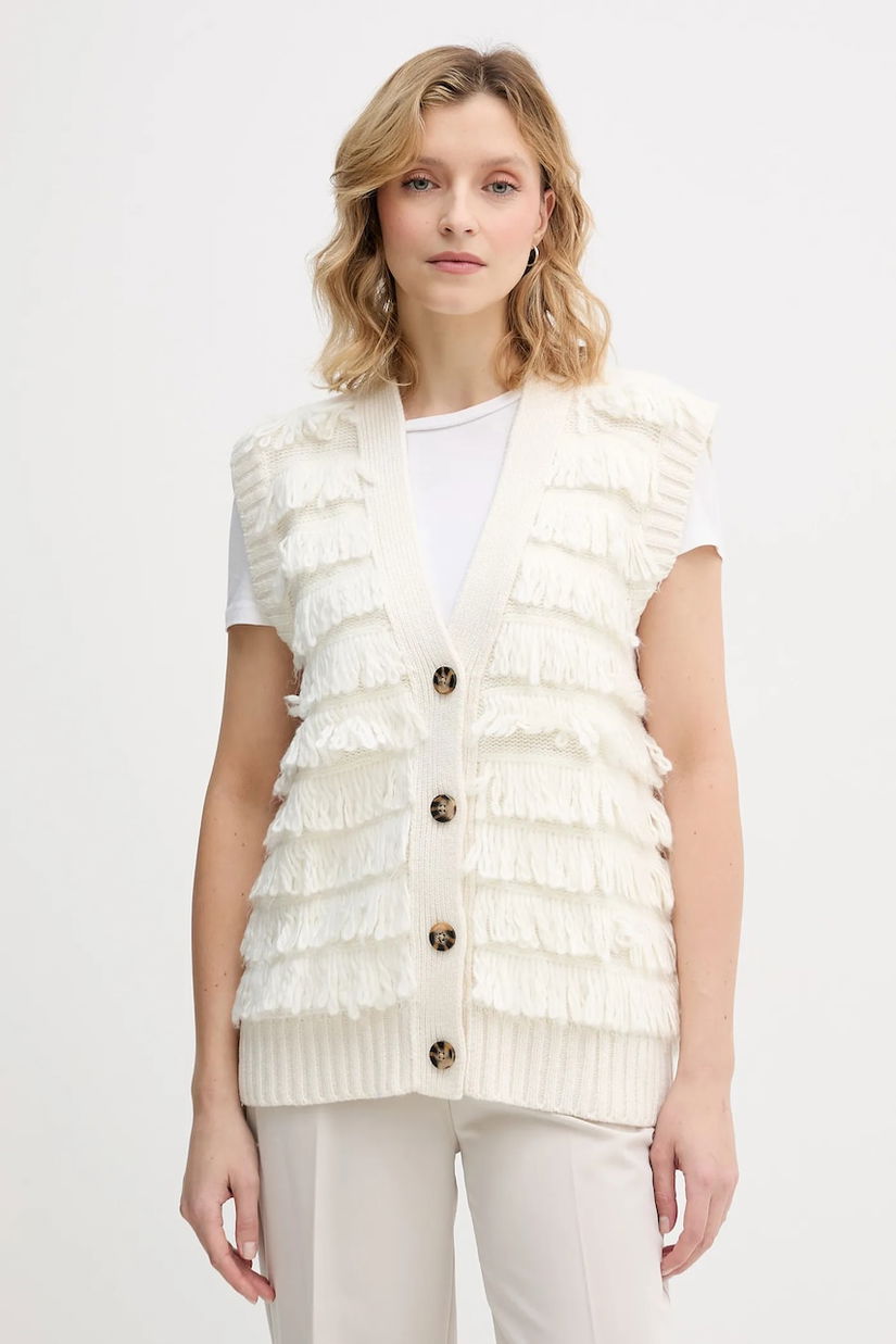 Sisley vestă din amestec de lână culoarea bej, călduros, 18DLL602X