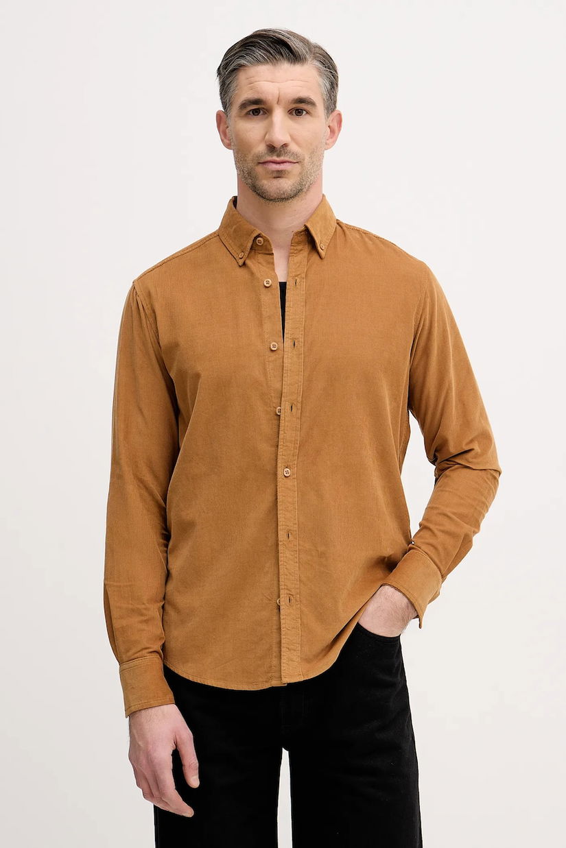 United Colors of Benetton cămașă din velur culoarea maro, cu guler button-down, regular, 5T98UQ066
