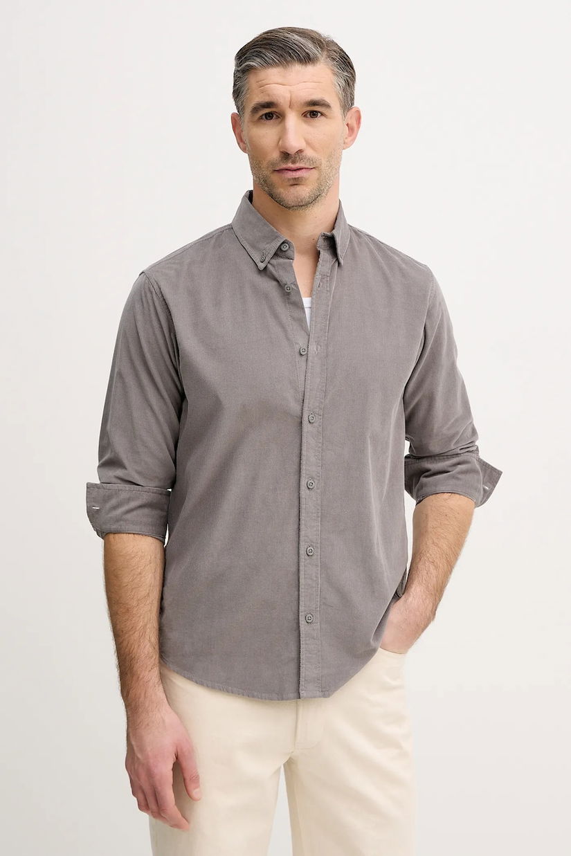 United Colors of Benetton cămașă din velur culoarea gri, cu guler button-down, regular, 5T98UQ066