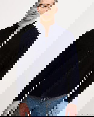 United Colors of Benetton cămașă din velur culoarea bleumarin, cu guler button-down, regular, 5T98UQ066