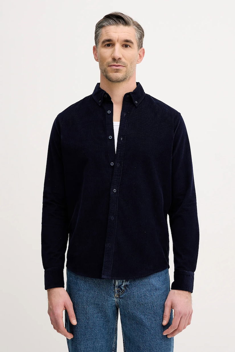 United Colors of Benetton cămașă din velur culoarea bleumarin, cu guler button-down, regular, 5T98UQ066