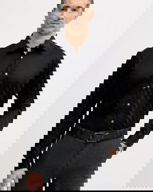 Karl Lagerfeld cămașă culoarea negru, cu guler clasic, regular, 561666.605100