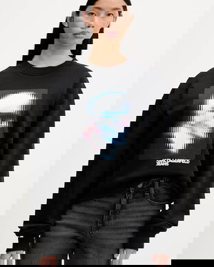 Karl Lagerfeld Jeans hanorac de bumbac culoarea negru, cu imprimeu, B1W20049