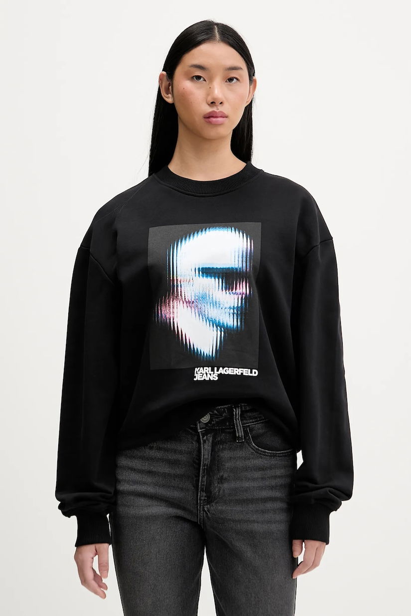 Karl Lagerfeld Jeans hanorac de bumbac culoarea negru, cu imprimeu, B1W20049