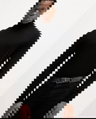 BOSS pulover din amestec de mătase culoarea negru, light, cu turtleneck, 50550015