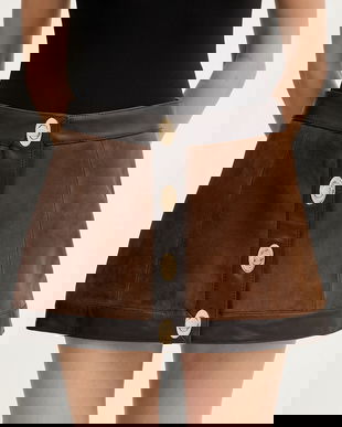 Retrofete fustă din piele intoarsa Lisbeth culoarea maro, mini, drept, R-FW25-12094-16