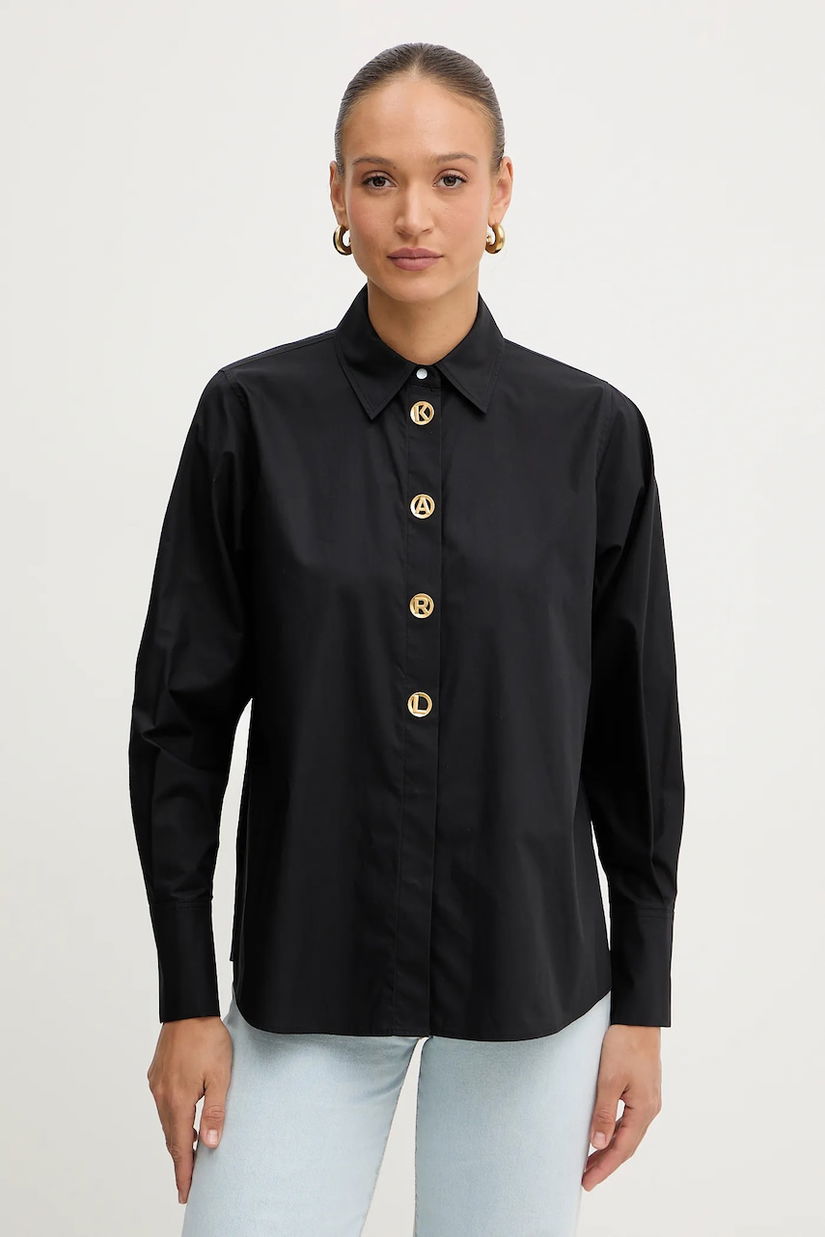 Karl Lagerfeld cămașă din bumbac culoarea negru, cu guler clasic, regular, B1W11012