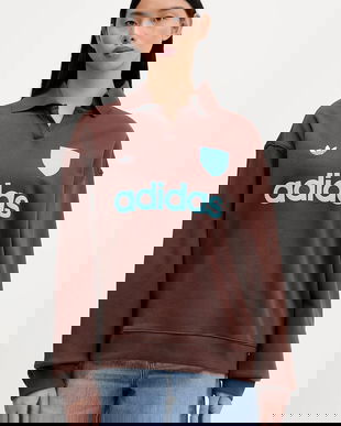 adidas Originals hanorac de bumbac Footie Sweat culoarea maro, cu model, JZ0879