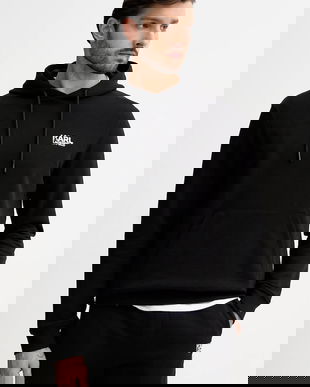 Karl Lagerfeld hanorac de bumbac culoarea negru, cu glugă, cu imprimeu, 561917.705781