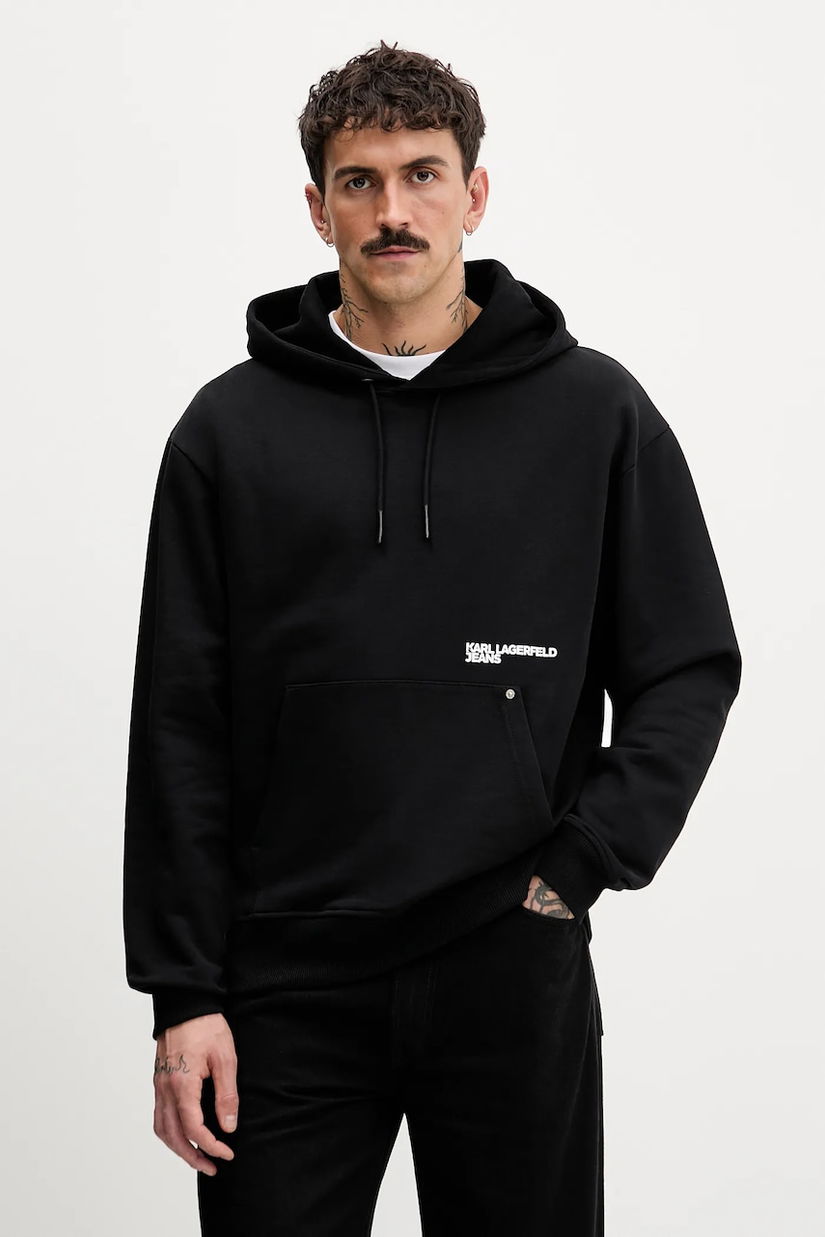 Karl Lagerfeld Jeans hanorac de bumbac culoarea negru, cu glugă, B1M20058
