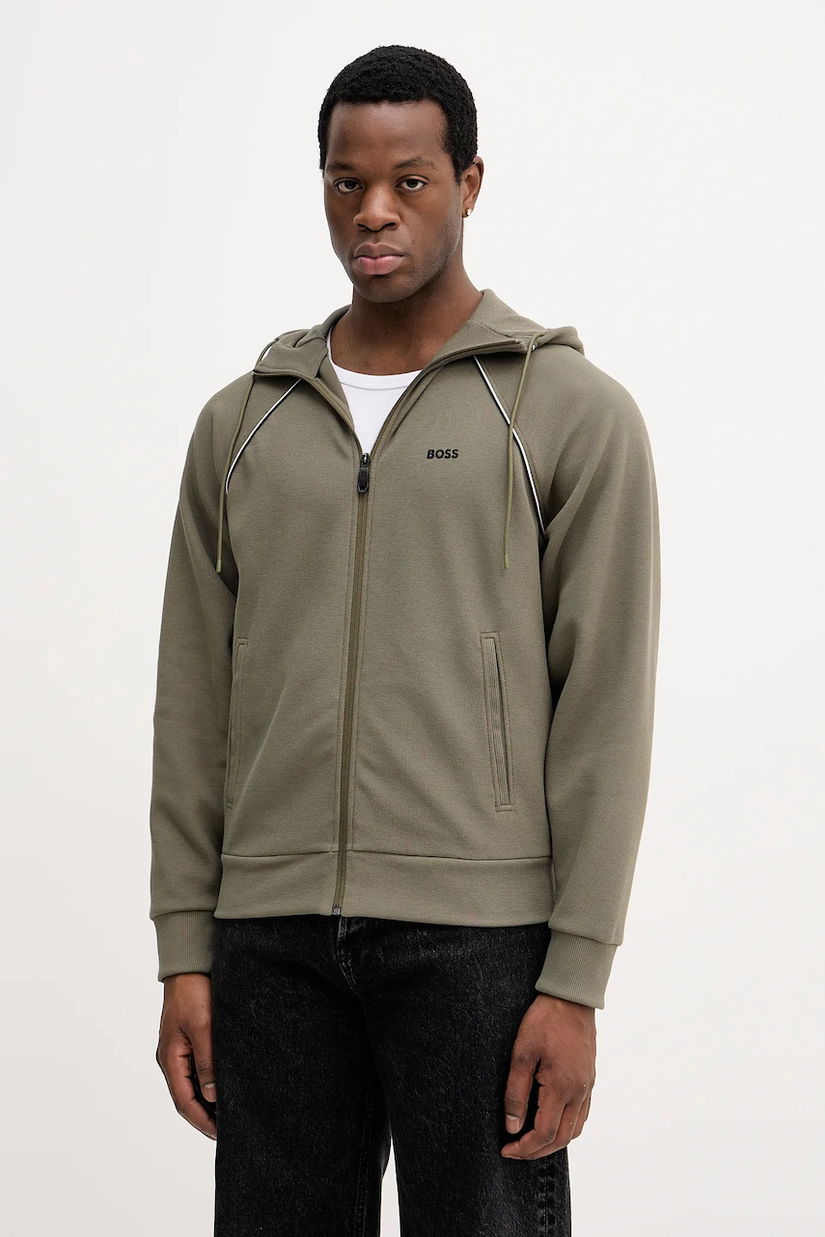 BOSS Green bluză culoarea verde, cu glugă, uni, 50553575