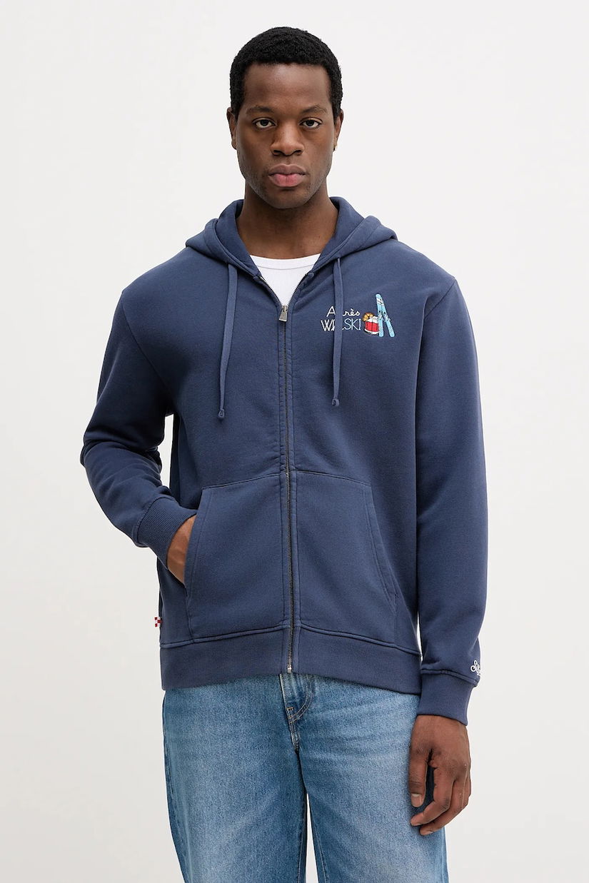 MC2 Saint Barth hanorac de bumbac culoarea bleumarin, cu glugă, cu imprimeu, MER0001