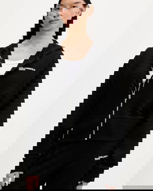 Karl Lagerfeld Jeans bluză culoarea negru, cu glugă, uni, B1W20062