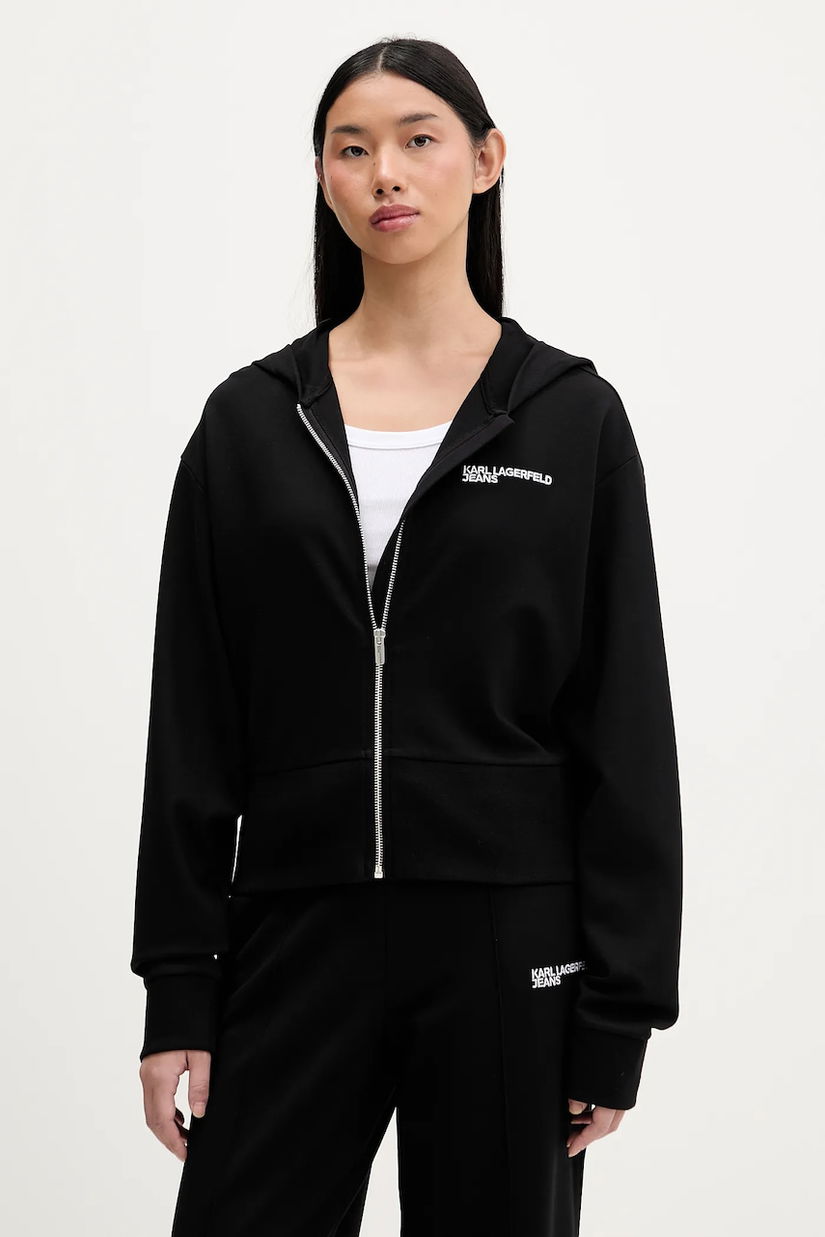 Karl Lagerfeld Jeans bluză culoarea negru, cu glugă, uni, B1W20062