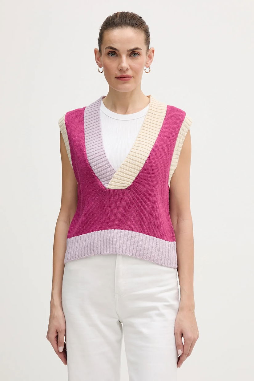 United Colors of Benetton vestă din amestec de lână culoarea violet, 16YCE403M