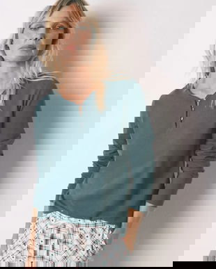 women'secret cămașă cu maneca lungă din bumbac culoarea verde, bumbac, 3272323