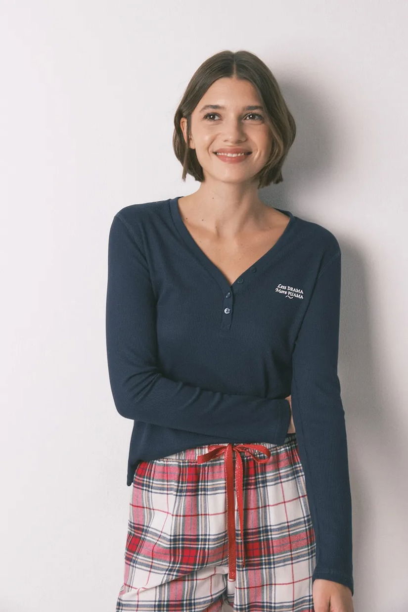 women'secret longsleeve de pijama culoarea bleumarin, 3272340