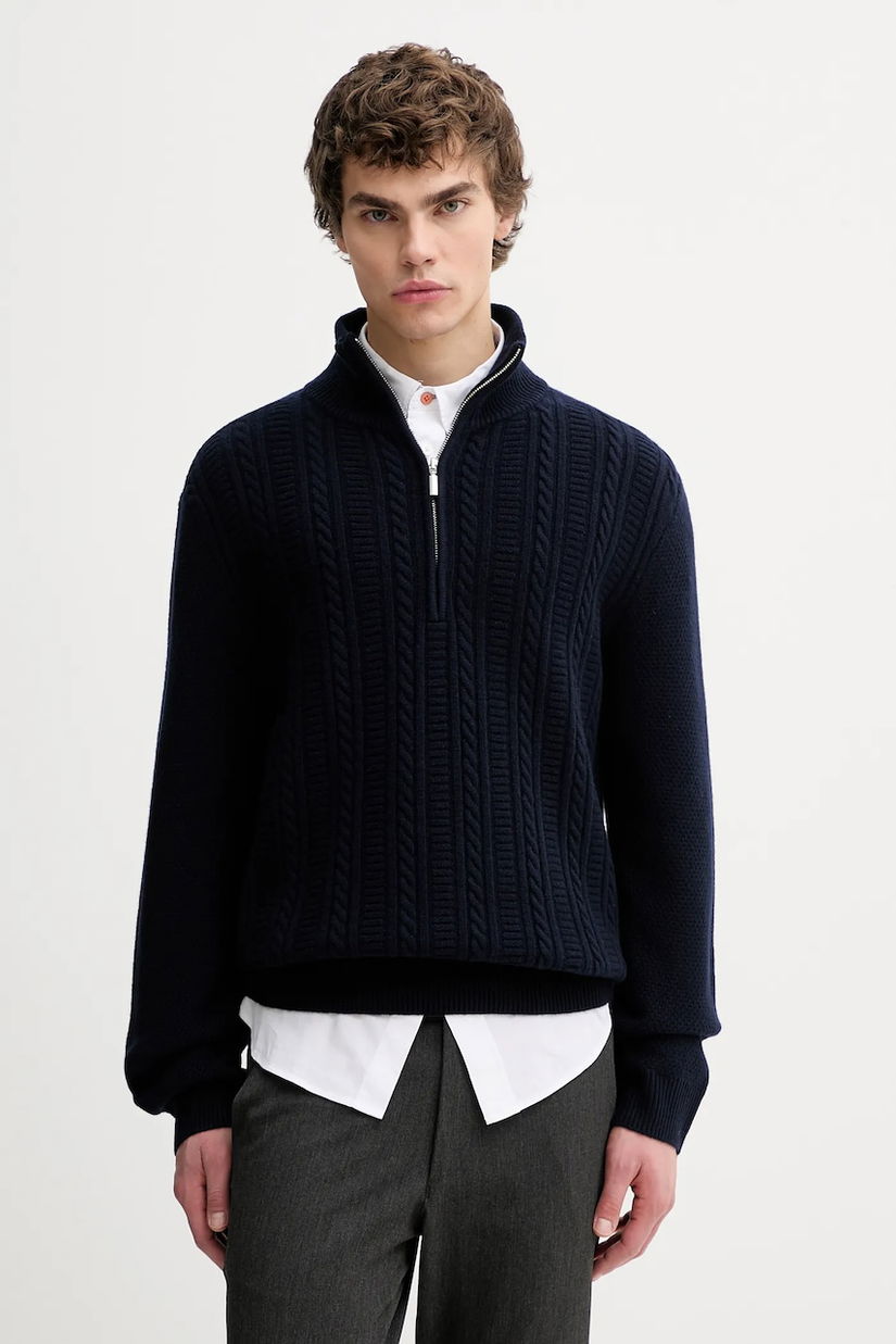 A.P.C. pulover de lână Pull Theo culoarea bleumarin, cu turtleneck, WVBCZ.H23416