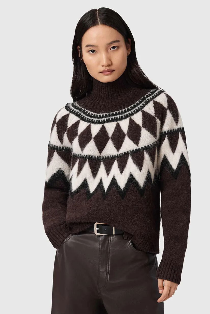 AllSaints pulover din amestec de lână TARA culoarea gri, călduros, cu guler, W086KB