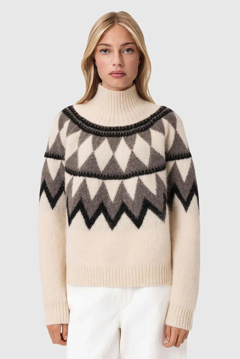 AllSaints pulover din amestec de lână TARA culoarea gri, călduros, cu guler, W086KB