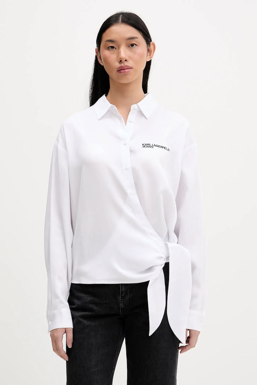 Karl Lagerfeld Jeans camasa culoarea alb, cu guler clasic, relaxed, B1W11026