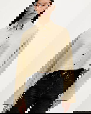 Karl Lagerfeld Jeans camasa din bumbac culoarea bej, cu guler clasic, regular, B1W11027