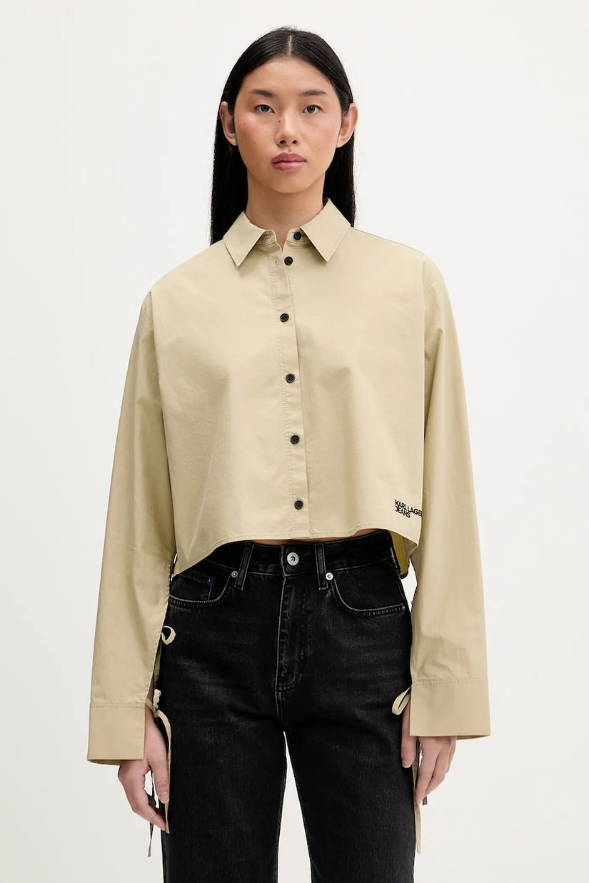 Karl Lagerfeld Jeans camasa din bumbac culoarea bej, cu guler clasic, regular, B1W11027