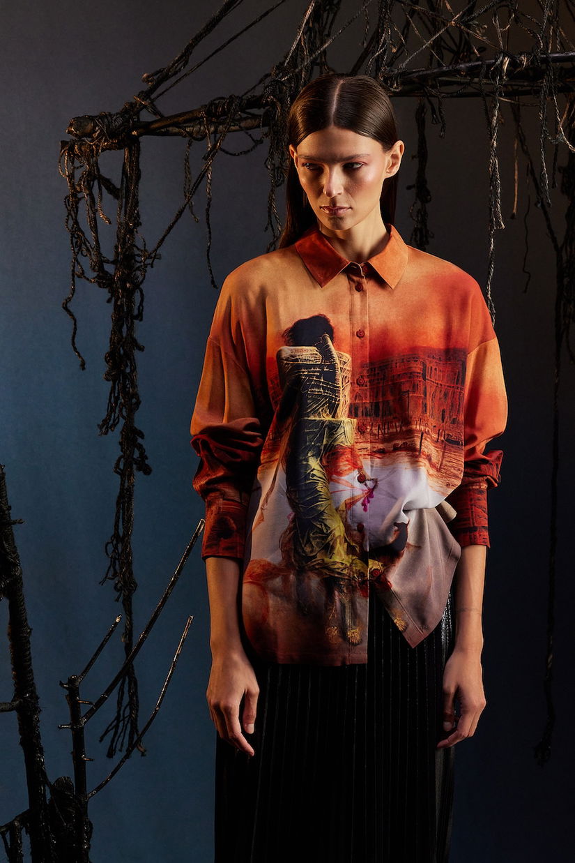 Medicine camasa culoarea maro, cu guler clasic, relaxed