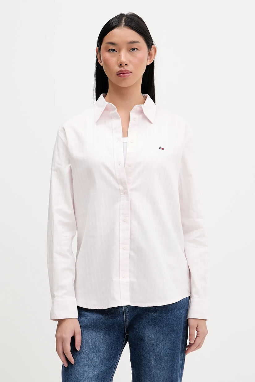 Tommy Jeans cămașă din bumbac culoarea bej, cu guler clasic, regular, DW0DW19890