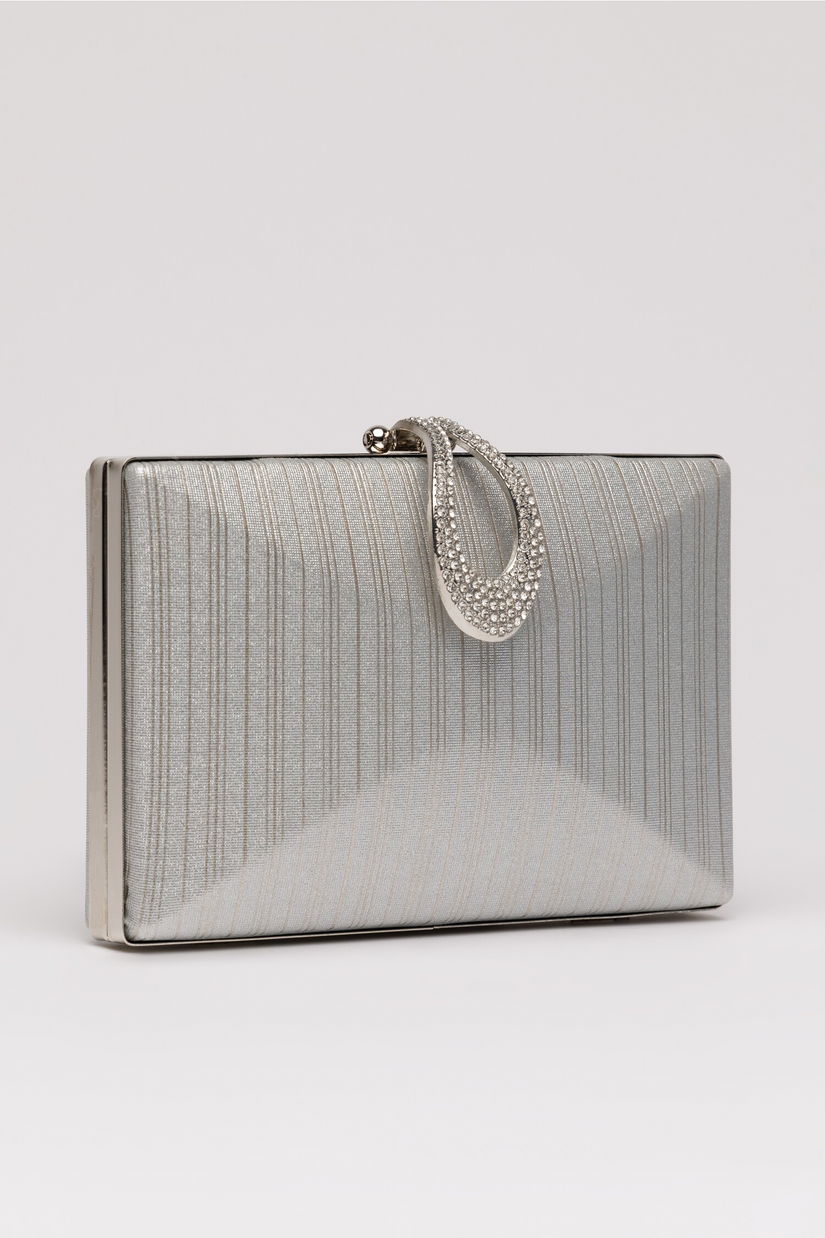Clutch elegant argintiu cu design geometric
