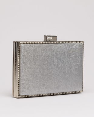 Clutch elegant argintiu cu pietricele stralucitoare